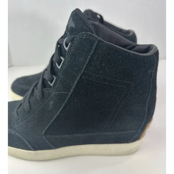 Sorel Out n About Wedge Shoes Suede Ankle Boot Black Lace Sneakers Women's 8.5 - Picture 6 of 16